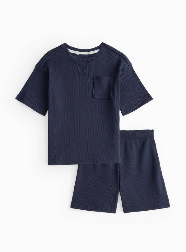 Navy Waffle Pyjama T-Shirt & Shorts Set 7-8 years