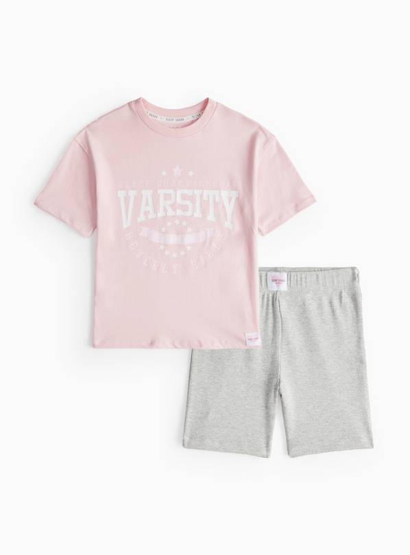 Pink Varsity T-Shirt & Grey Cycling Shorts 7-8 years