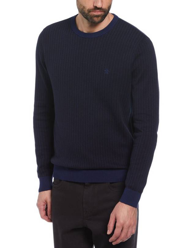 Buy ORIGINAL PENGUIN Cotton Jacquard Sweater In Medieval Blue S