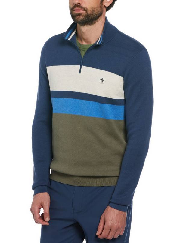 ORIGINAL PENGUIN Colour Block Quarter Zip Long Sleeve Jumper L