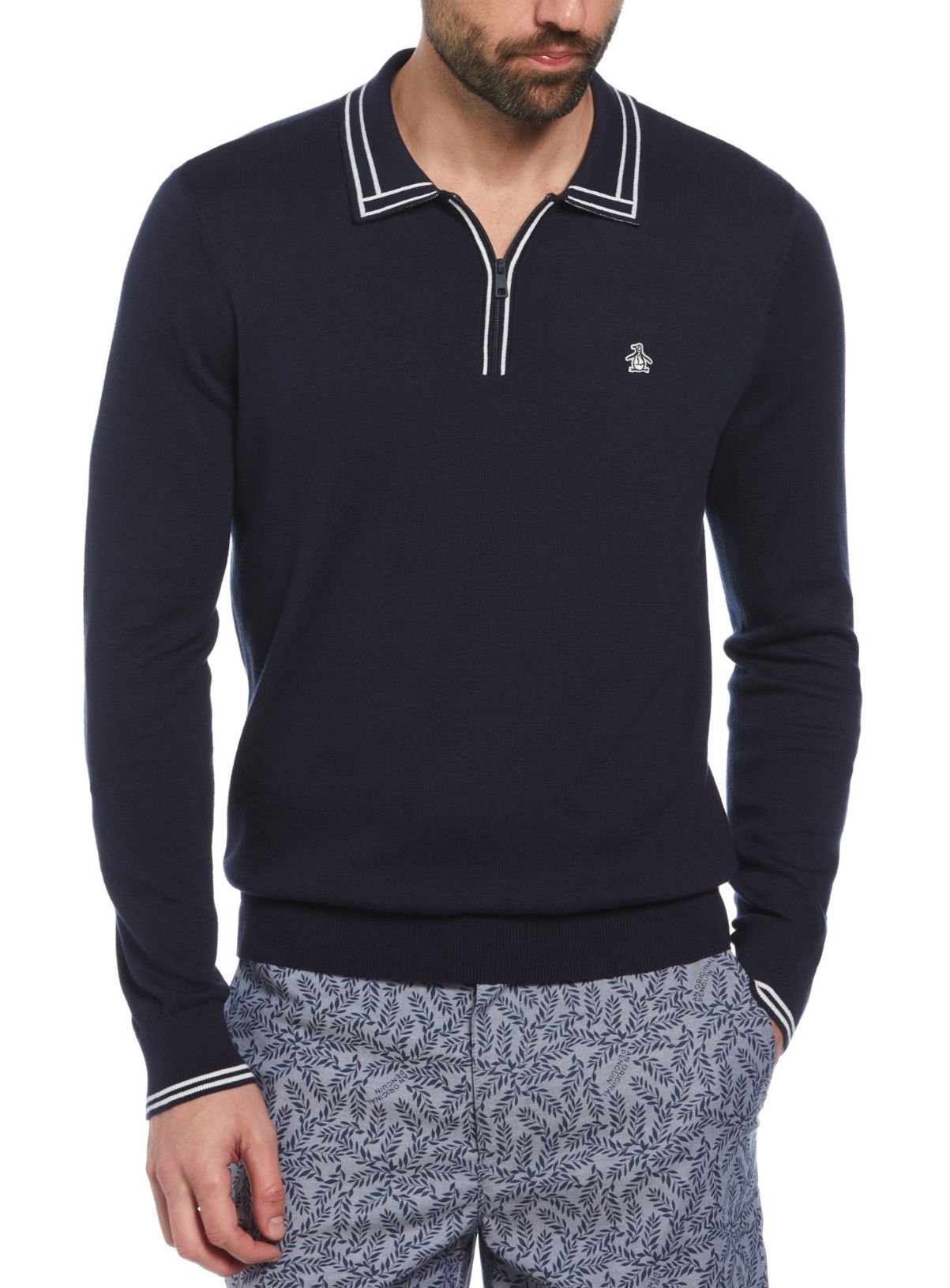 ORIGINAL PENGUIN Cotton Long Sleeve Polo In Navy XXL