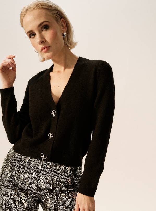 Black Diamonte Bow Button Cardigan 16