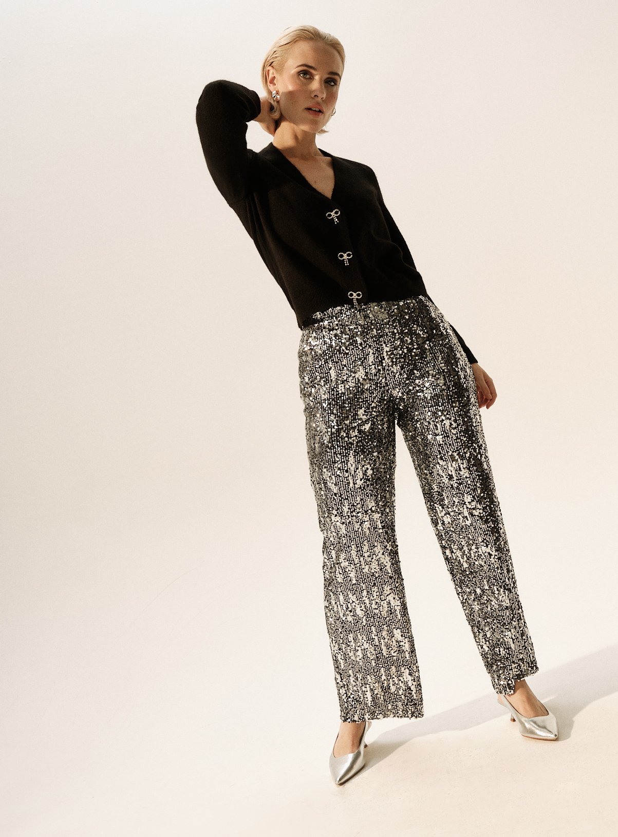 Black Diamonte Bow Button Cardigan 16 - Image 4 thumbnail