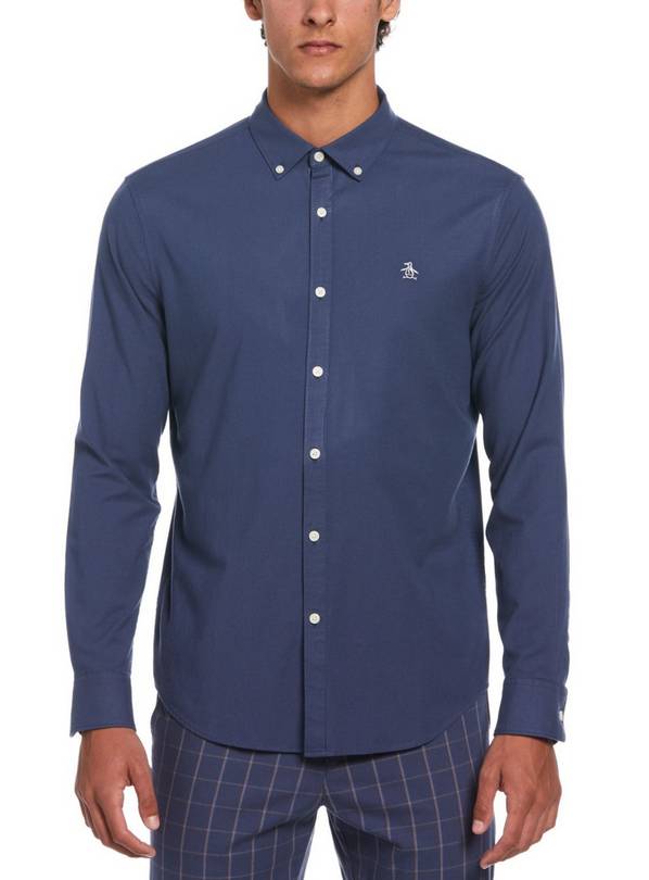 ORIGINAL PENGUIN Ecovero Oxford Stretch Long Sleeve Shirt Blue L