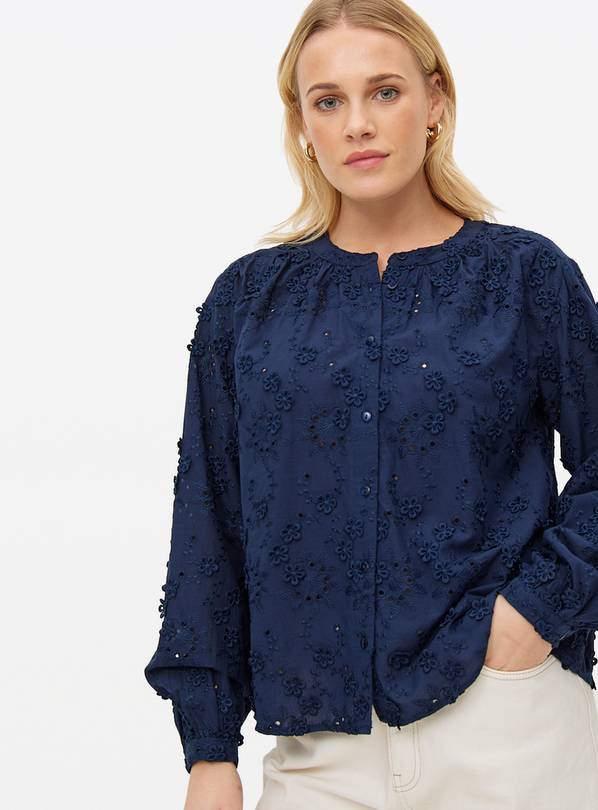 Navy Floral Embroidered Blouse 16