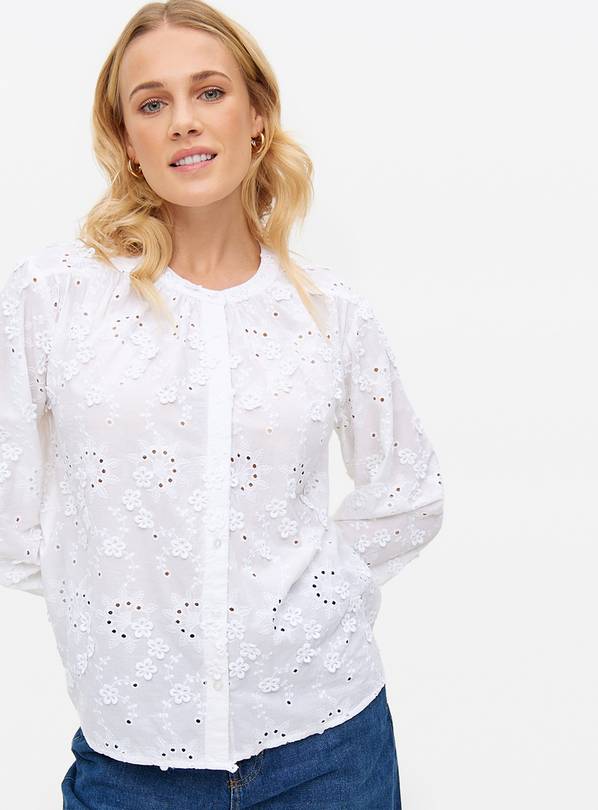 White Floral Embroidered Blouse 16