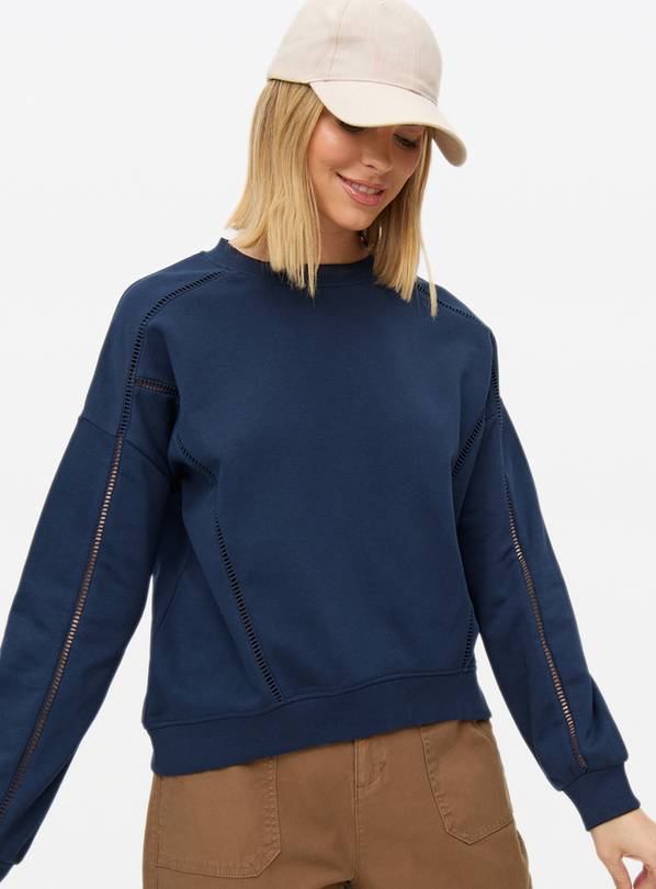 Navy Ladder Stitch Crew Sweatshirt XS