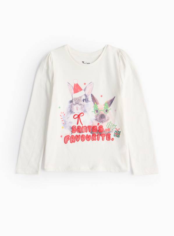 Cream Santa Bunny Graphic Christmas T-Shirt 4-5 years