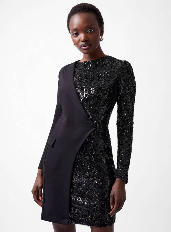 FRENCH CONNECTION Xia Ponte Sequin Jersey Long Sleeve Dress 10