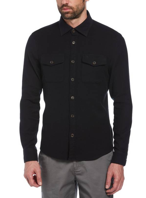 ORIGINAL PENGUIN Long Sleeve Double Pocket Overshirt In  Black XS