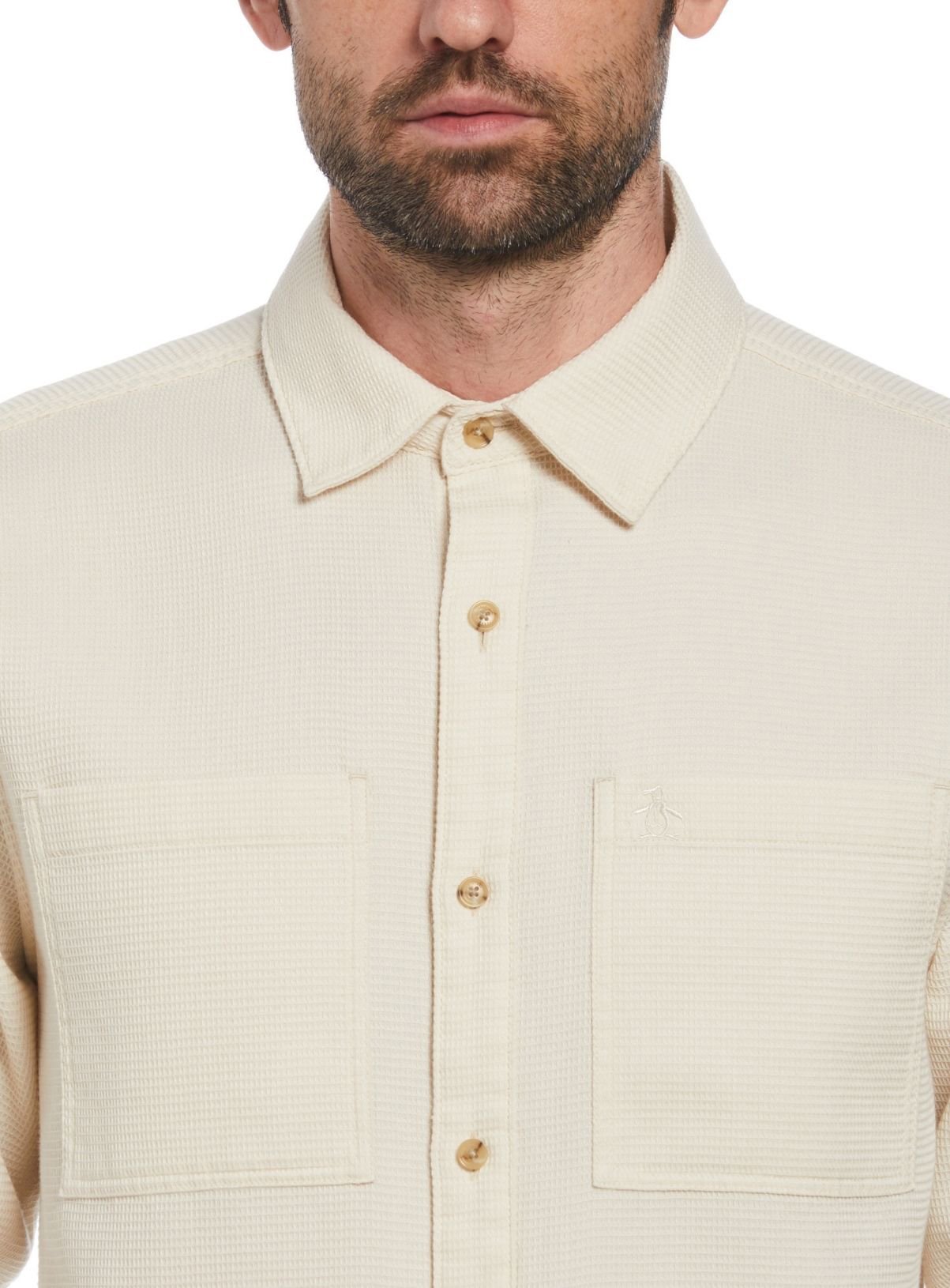 ORIGINAL PENGUIN Long Sleeve Waffle Shirt In Birch XL - Image 2 thumbnail