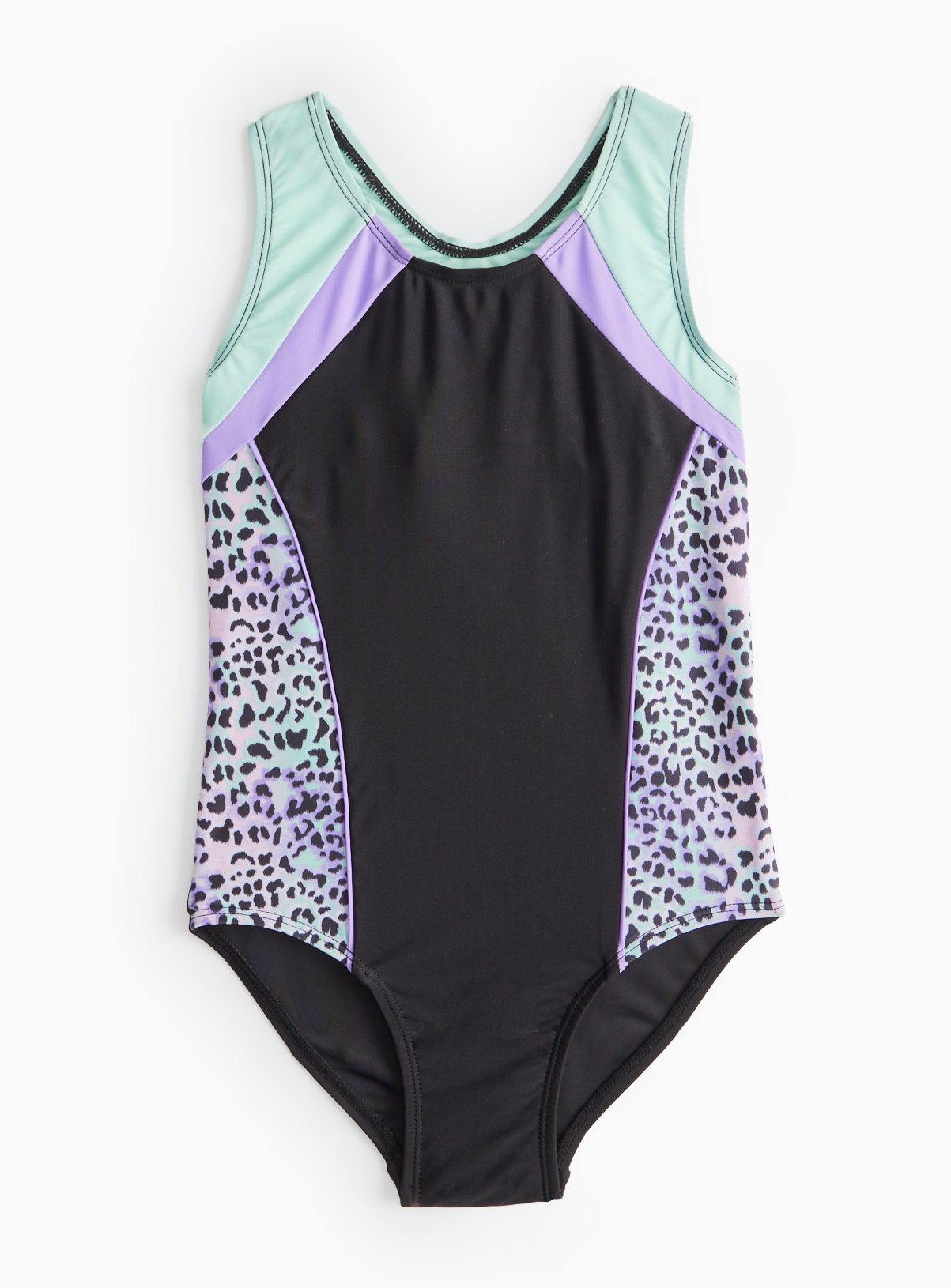 Black Black Leopard Panel Swimming Costume (12 Years) - Tu by Sainsbury's