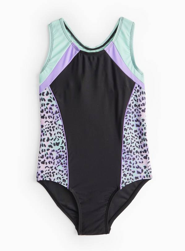 Black Leopard Panel Swimming Costume 12 years