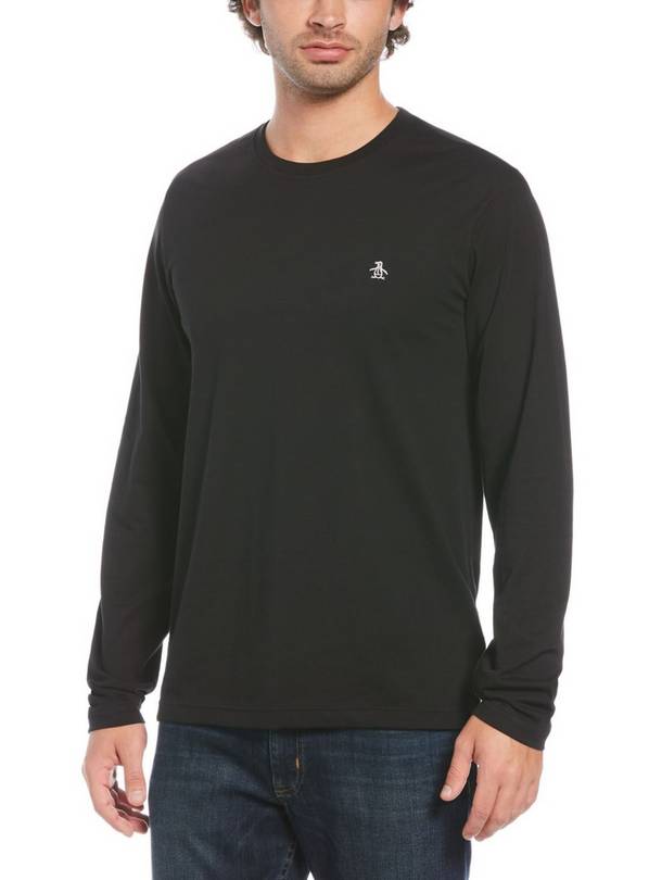 ORIGINAL PENGUIN Long Sleeve Cotton T Shirt In Black L