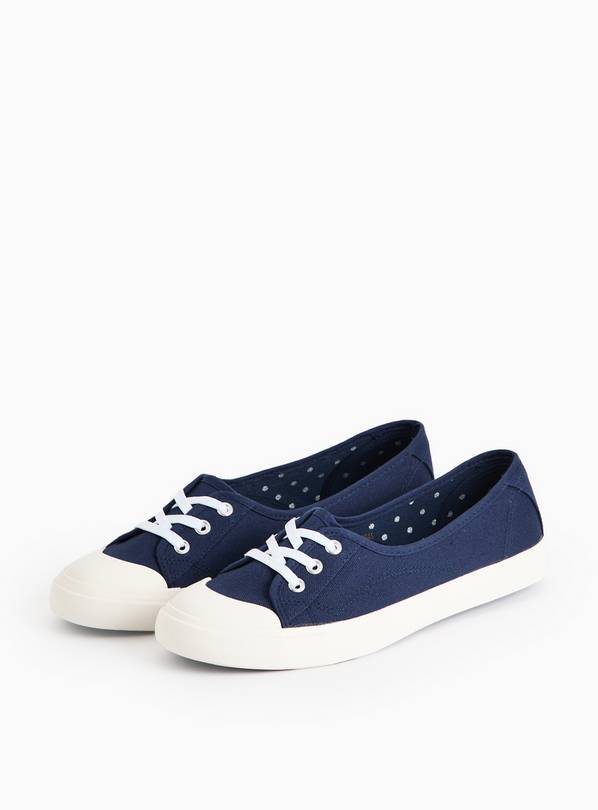 Navy Low Lace Canvas Trainers 4