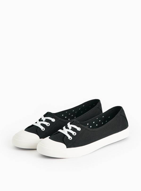 Black Low Lace Canvas Trainers 5