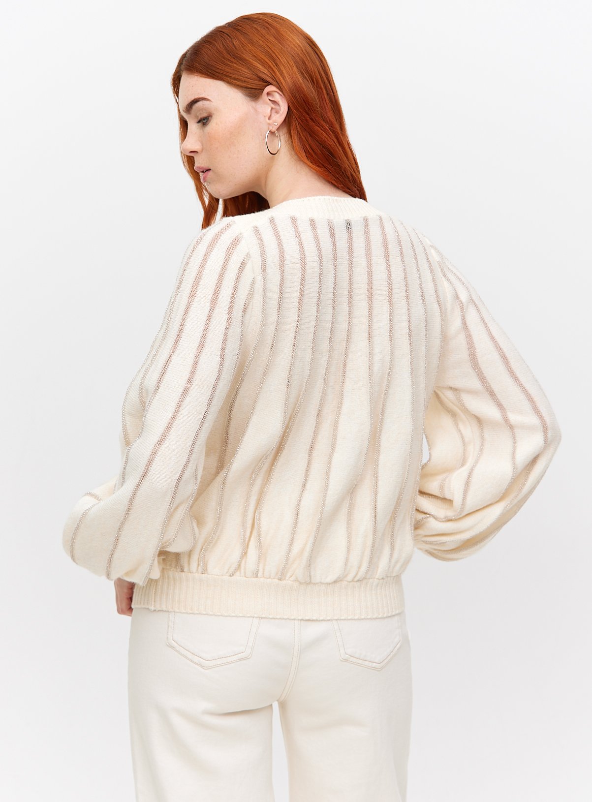 Cream Glitter Stripe Volume Sleeve Jumper 10 - Image 4 thumbnail