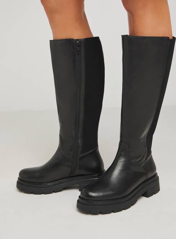 SIMPLY BE Back Stretch Panel Chunky Flat Knee High Boot Wide Fit 5