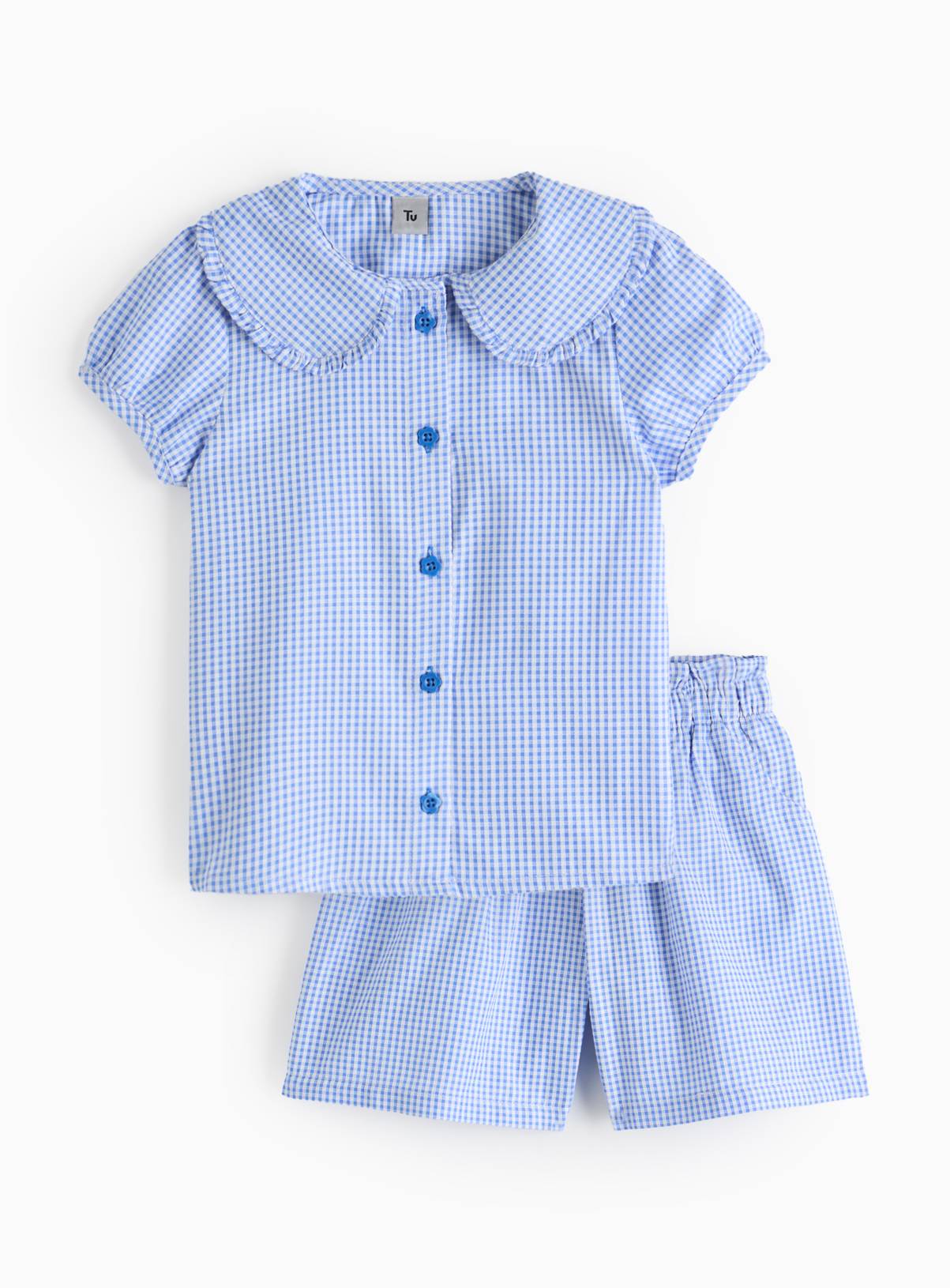 Blue Gingham Blouse & Shorts Set 9 years - Image 1