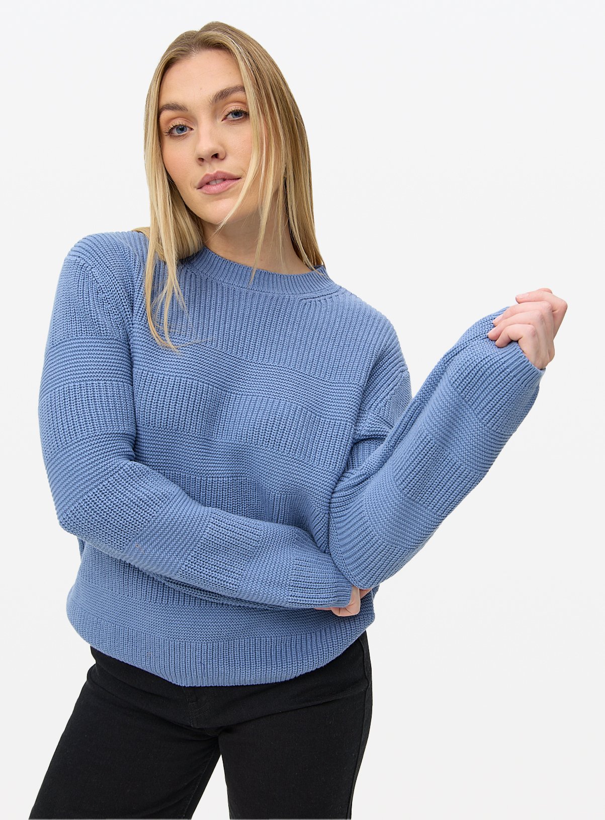 Blue Textured Stripe Crew Neck Cotton Jumper 12 - Image 3 thumbnail