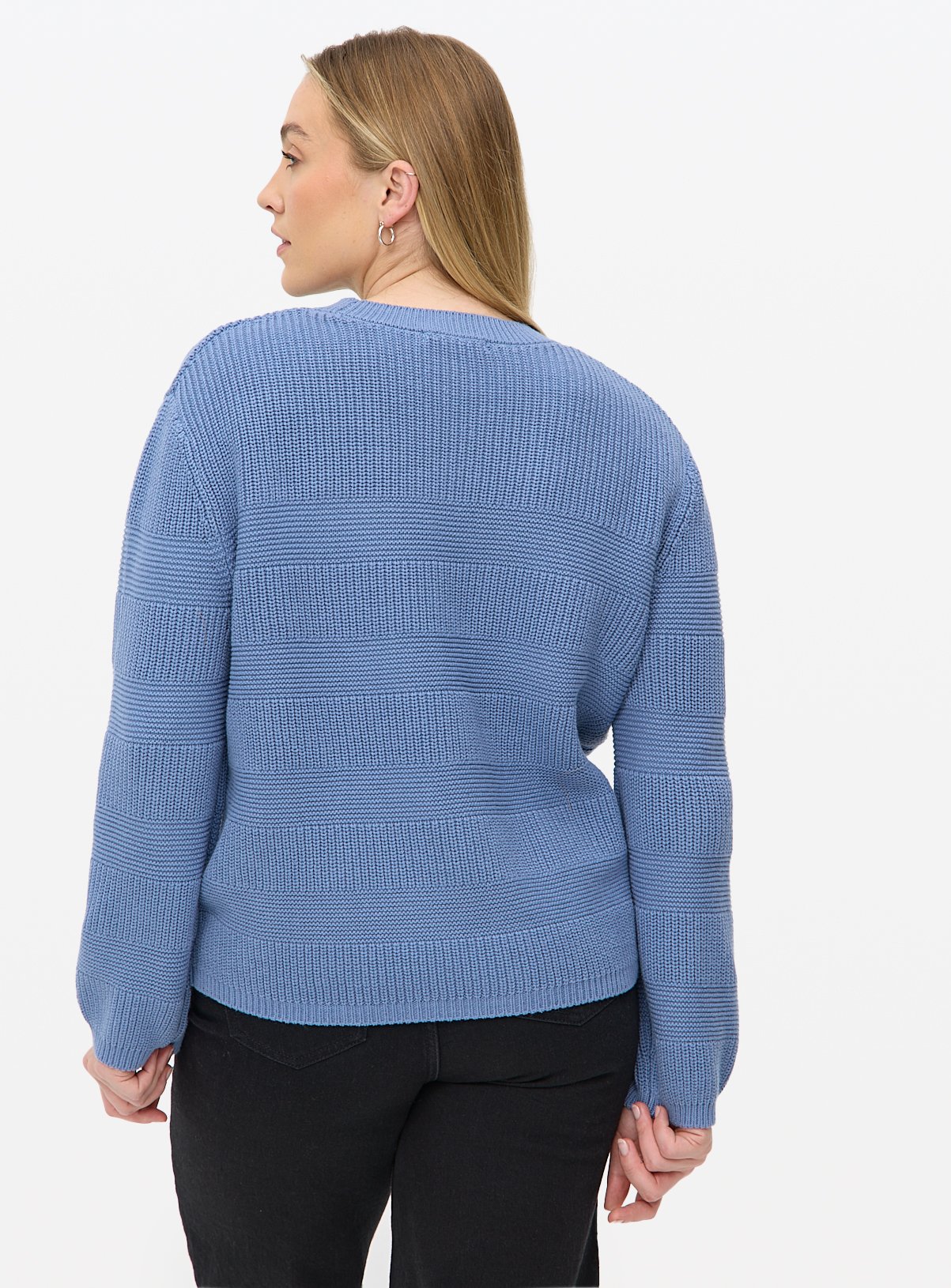 Blue Textured Stripe Crew Neck Cotton Jumper 12 - Image 4 thumbnail