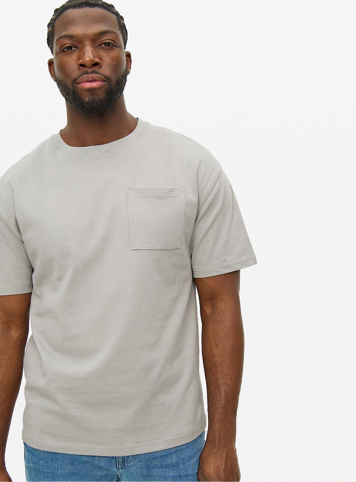 Grey Relaxed Fit Pocket T-Shirt L