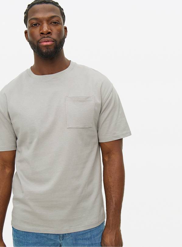 Grey Relaxed Fit Pocket T-Shirt S