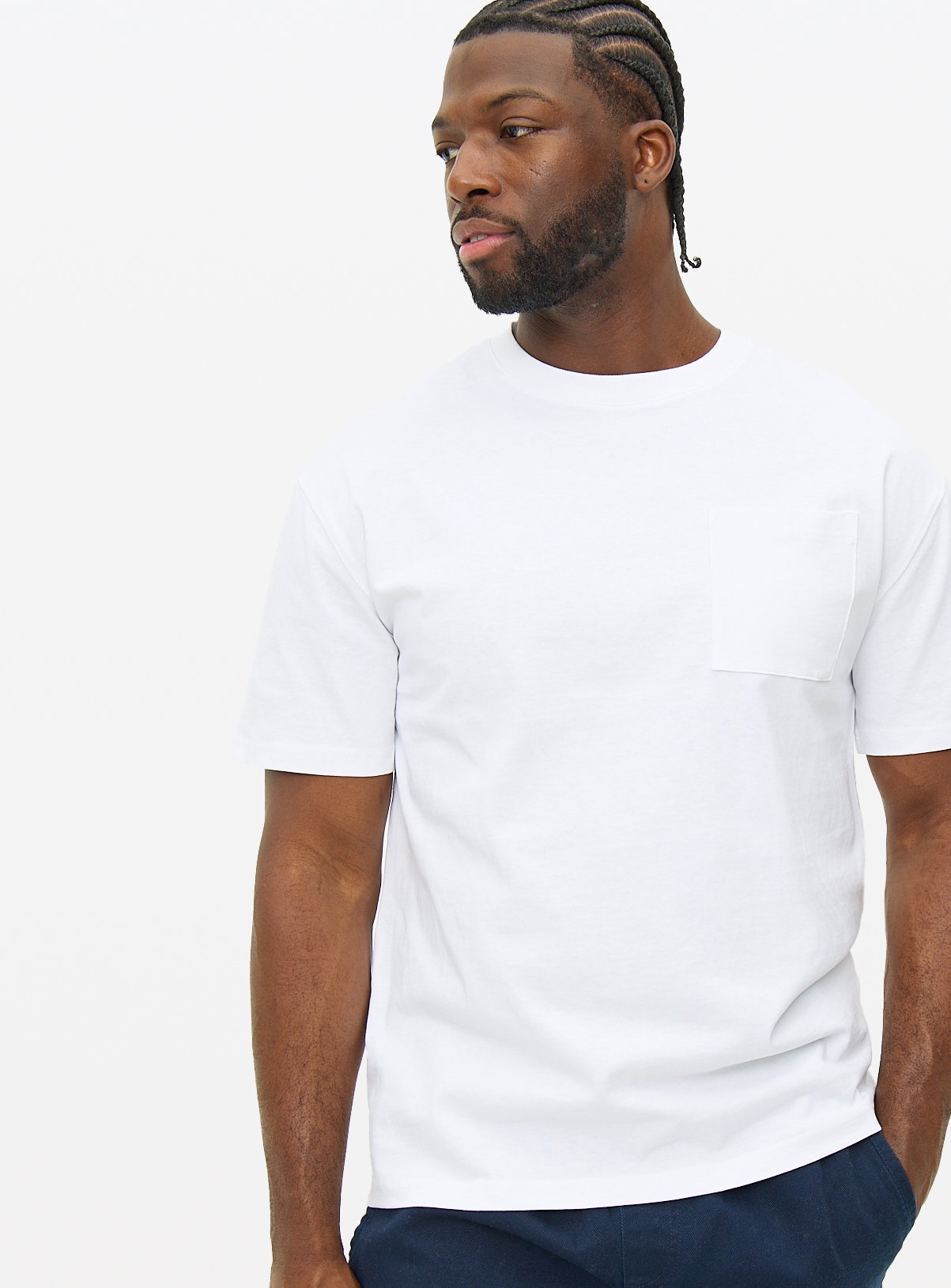 Men's White Relaxed Fit Pocket T-Shirt