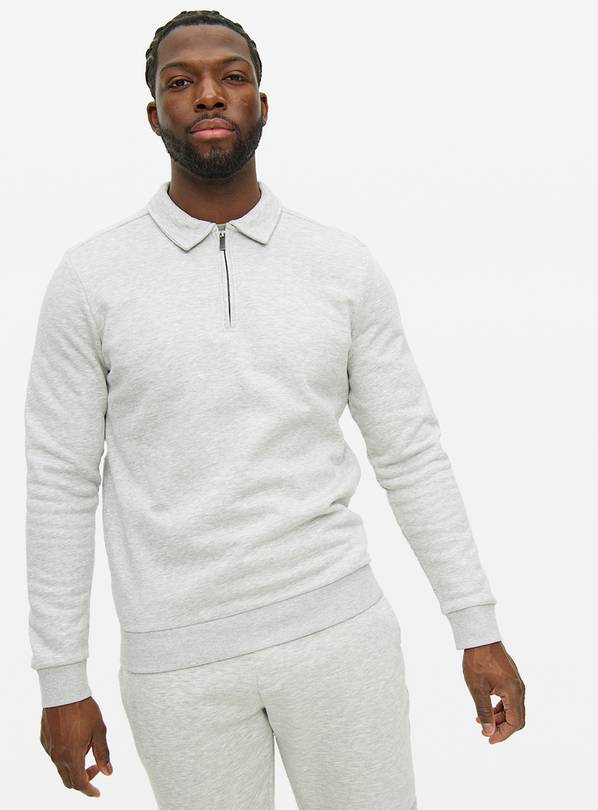 Grey Marl Collared Half-Zip Sweatshirt XXXXL