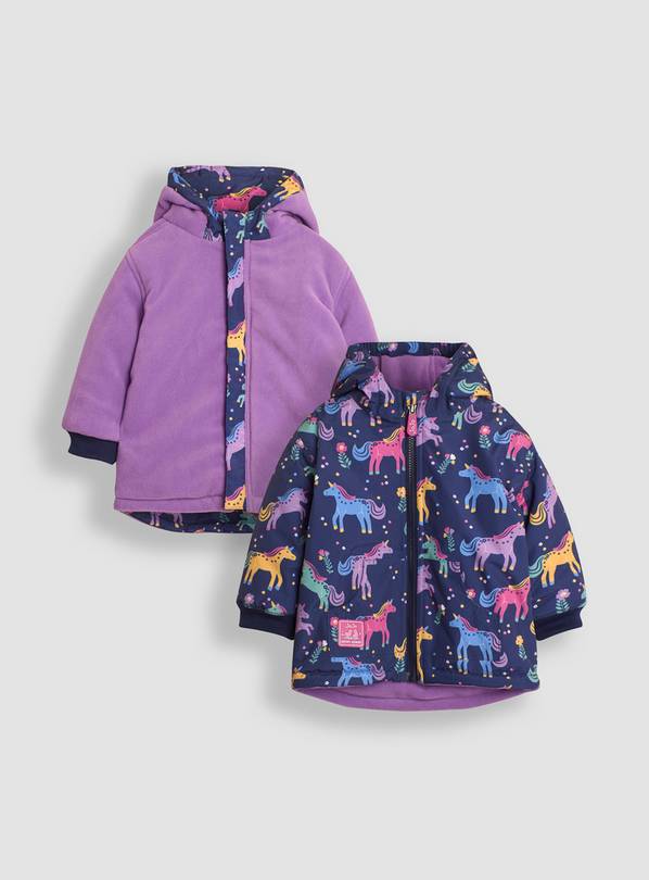 JOJO MAMAN B&Eacute;B&Eacute; Unicorn Print Reversible Fleece Lined Jacket 12 - 18 month