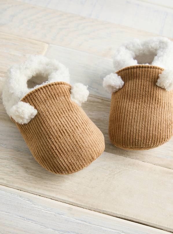 Borg Corduroy Fleece Bear Slippers Up to 3 mths