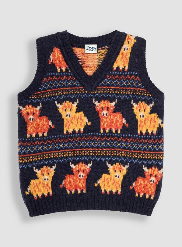 JOJO MAMAN B&Eacute;B&Eacute; Highland Cow Fair Isle Tank Top 6-12 Month