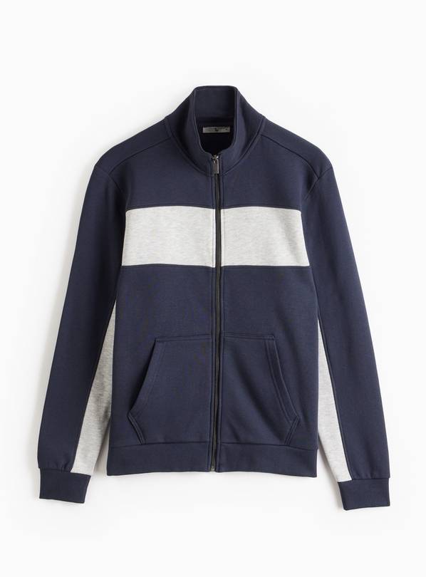 Navy Colour Block Zip Funnel Sweatshirt M