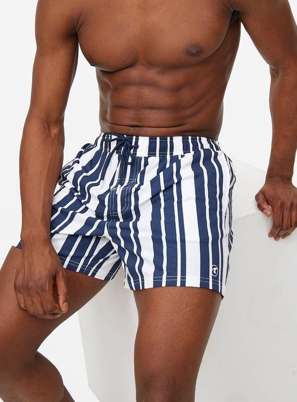 Navy Stripe Textured Swim Shorts  S