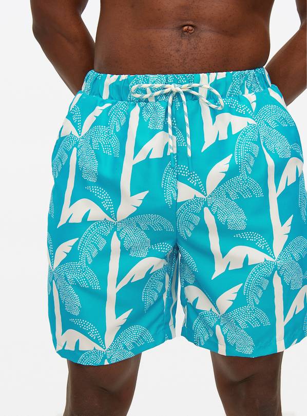 Blue Palm Print Swim Shorts L