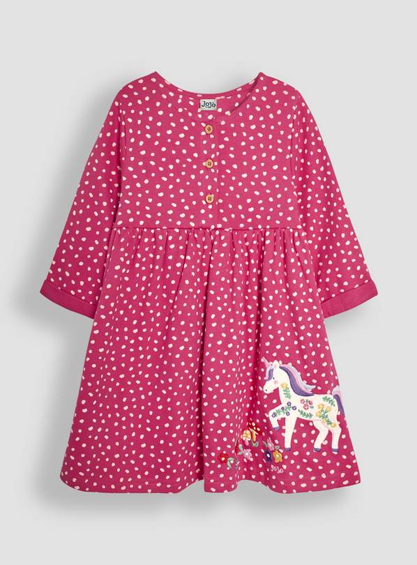 JOJO MAMAN BÉBÉ Unicorn Applique Button Front Dress 4-5 Years