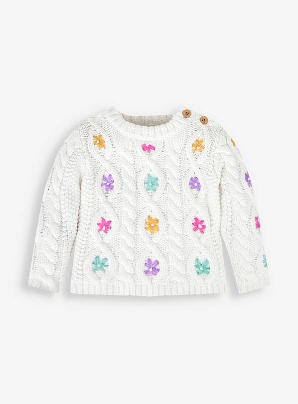 JOJO MAMAN BÉBÉ Cable Knit Jumper With Embroidered Flowers 4-5 Years