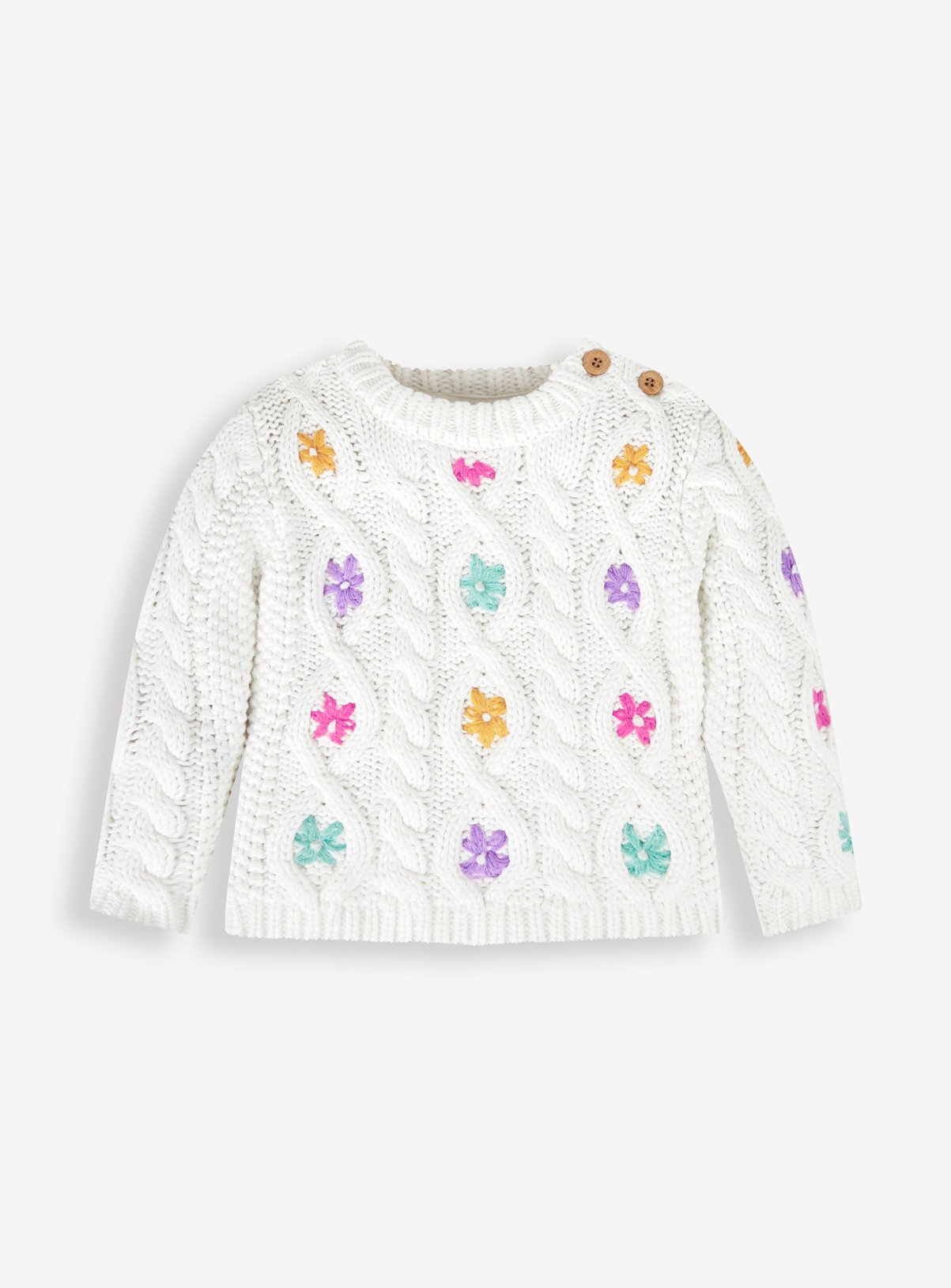 JOJO MAMAN BÉBÉ Cable Knit Jumper With Embroidered Flowers 5-6 Years