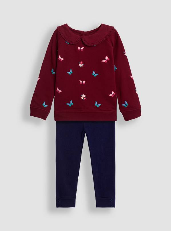 JOJO MAMAN B&Eacute;B&Eacute; Butterfly Embroidered Sweatshirt & Leggings Set 18-24 Month