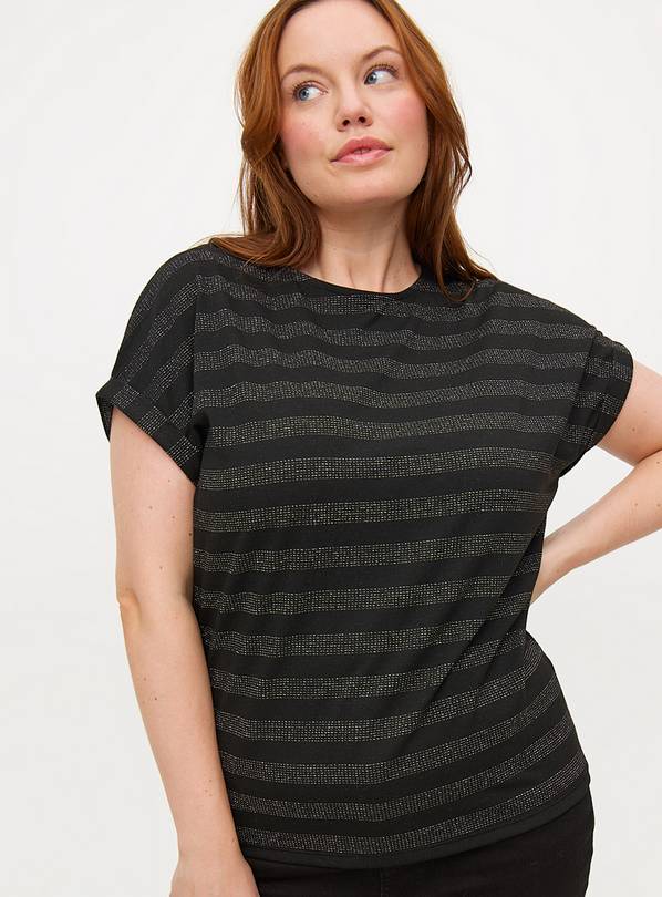 Black Stripe Sparkle Detail T-Shirt 18