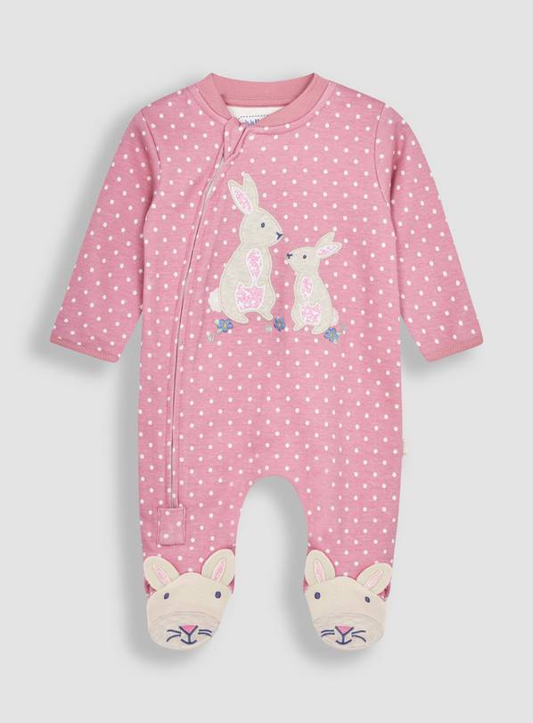 JOJO MAMAN B&Eacute;B&Eacute; Bunny Applique Zip Sleepsuit Newborn