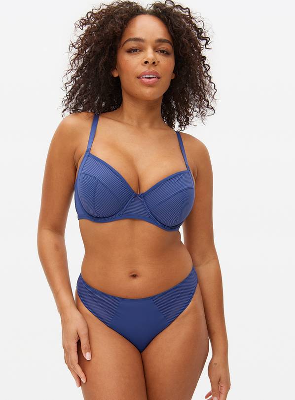 DD+ Navy Mesh Stripe Underwired Full Cup Bra 38DD