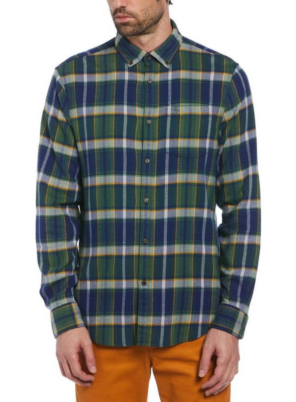 ORIGINAL PENGUIN Long Sleeve Plaid Flannel Shirt In Blue XL