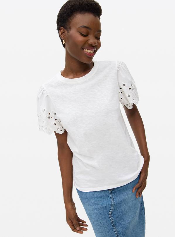 White Broderie Volume Sleeve T-Shirt 6