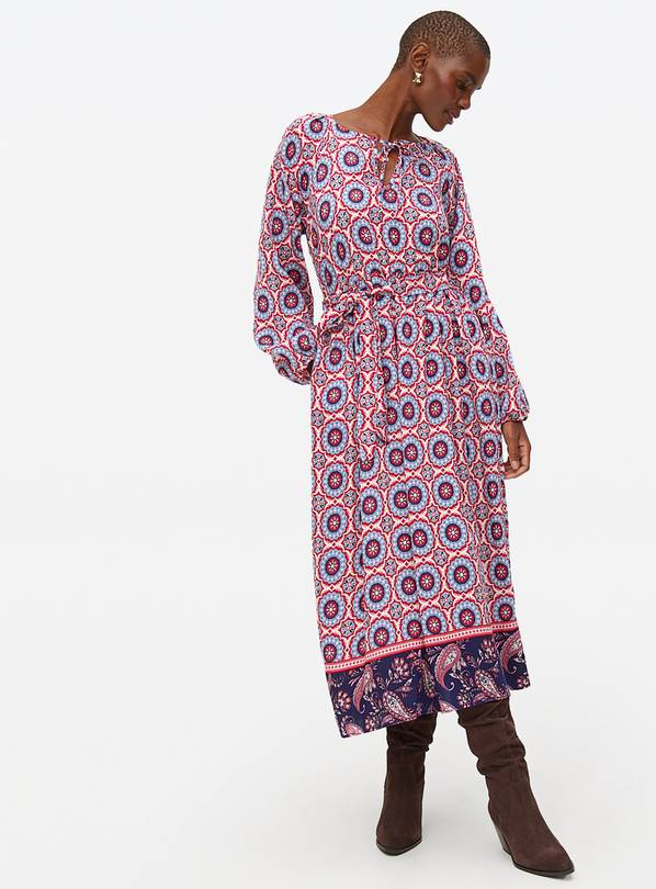 Red Border Print Boho Midaxi Dress 14