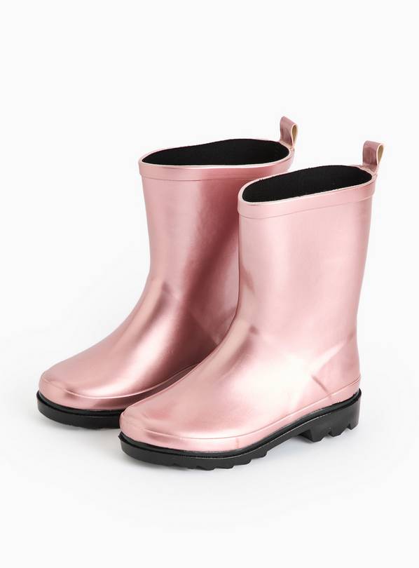 Pink Metallic Pearlised Rubber Wellies 8 Infant