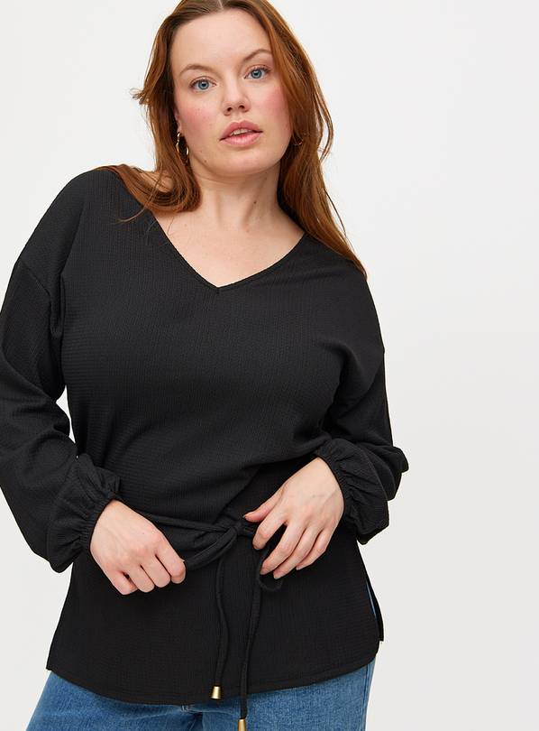 Black Tie-Waist Long Sleeve Tunic Top 22