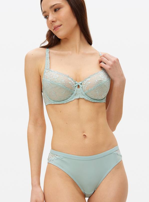 Pale Green Floral Lace Underwired Bra 34DD