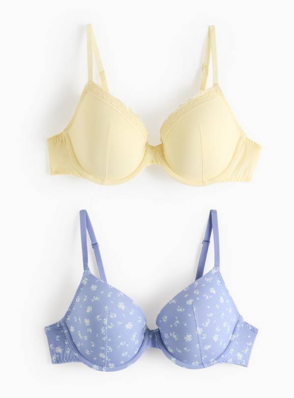 Blue Floral & Yellow T-Shirt Bra 2 Pack 40D