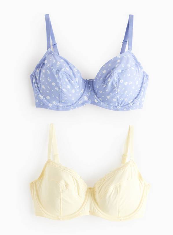 Blue Floral & Yellow Underwired Full Cup Bra 2 Pack 38DD